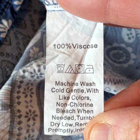 Bohemian Outsider Short Sleeve Blue White Floral Mini Summer Dress Size Small - Picture 6 of 9